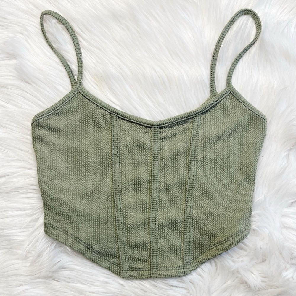 Signature 8 Waffle Knit Bustier Crop Top Green Size Small